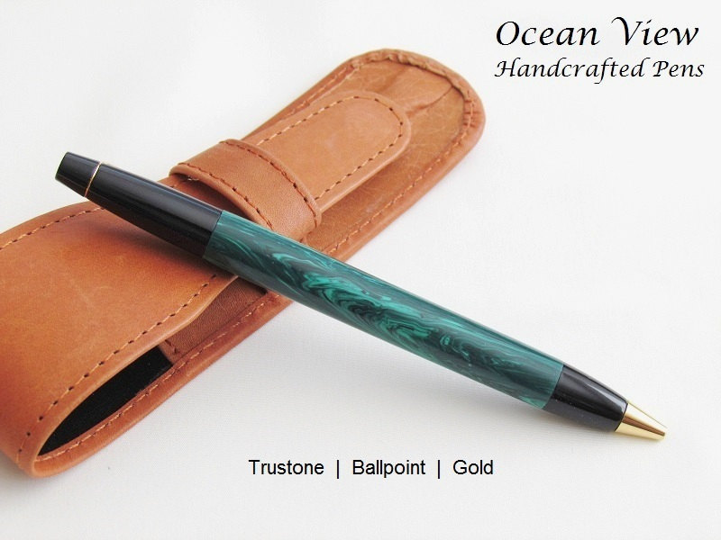 Handcrafted green malachite TruStone ballpoint pen in chrome