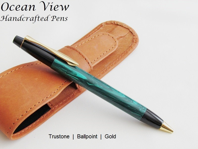 Handcrafted green malachite TruStone ballpoint pen in chrome