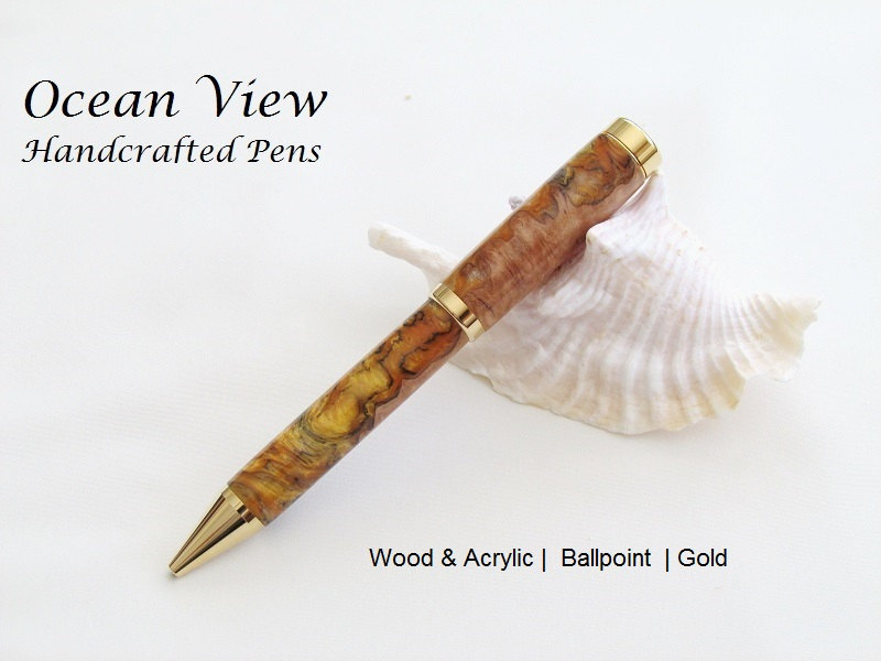 Handcrafted Hybrid Wood Burl & Acrylic Continental Ballpoint Pen