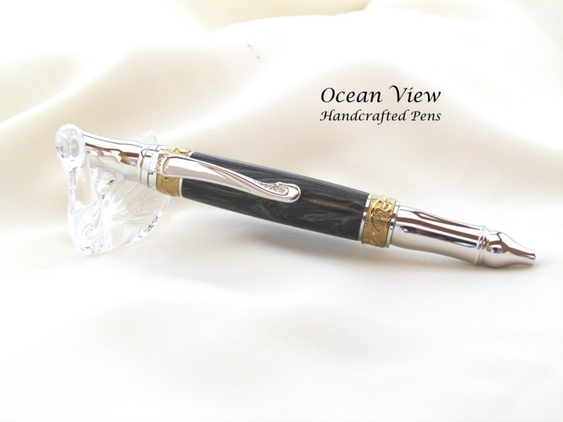 Handcrafted M3 Metal Art Nouveau Sceptre Ballpoint Pen in Gold Titanium and Rhodium