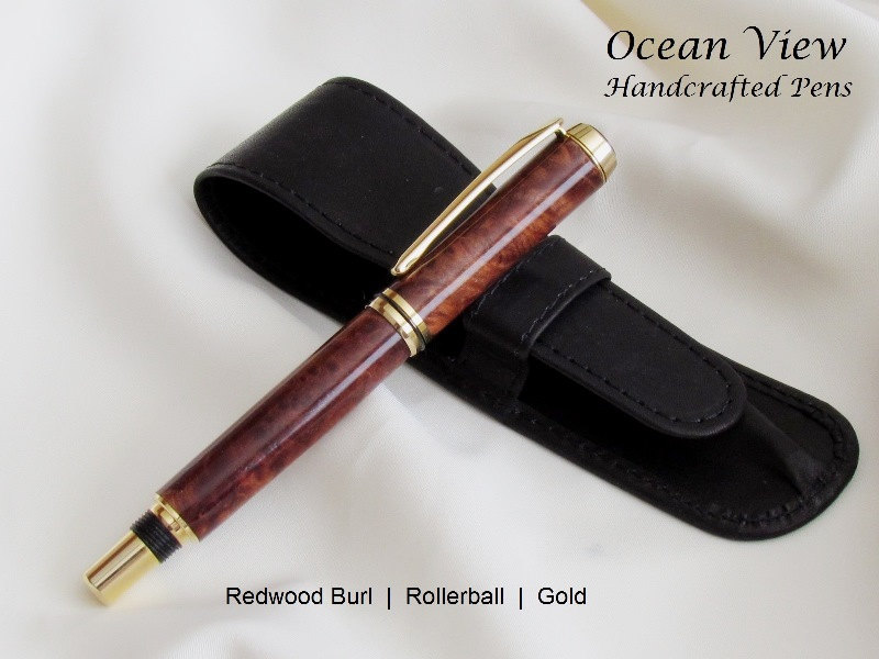 Handcrafted Redwood Burl Wood Navigator Rollerball Pen In Gold