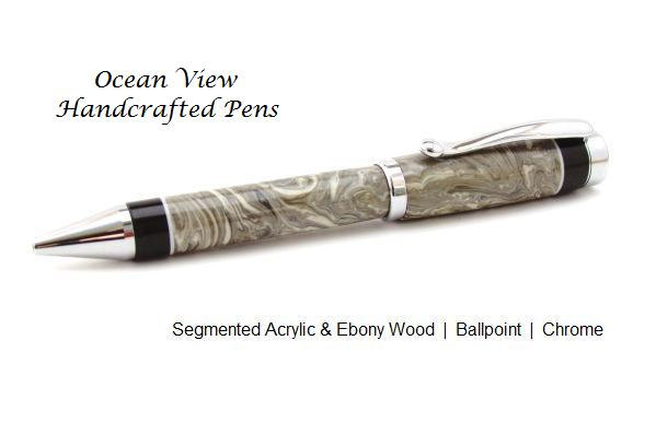 Handcrafted Segmented Acrylic & Gaboon Ebony Wood Ballpoint Pen in Chrome