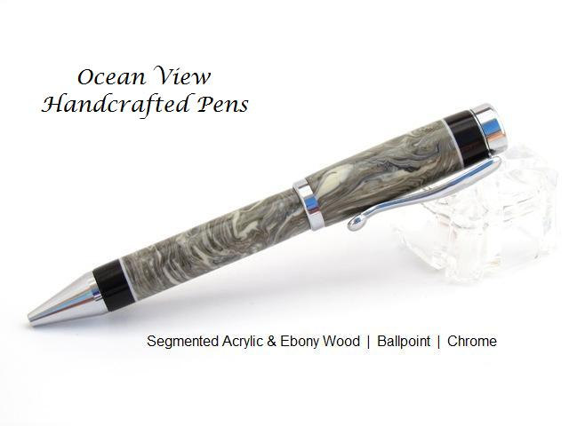 Handcrafted Segmented Acrylic & Gaboon Ebony Wood Ballpoint Pen in Chrome