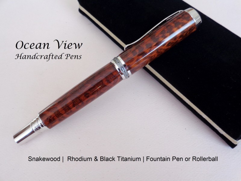 Handcrafted Snakewood Jr Statesman II Fountain Pen in Rhodium and Black Titanium