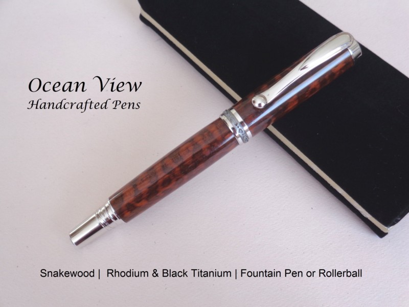 Handcrafted Snakewood Jr Statesman II Fountain Pen in Rhodium and Black Titanium