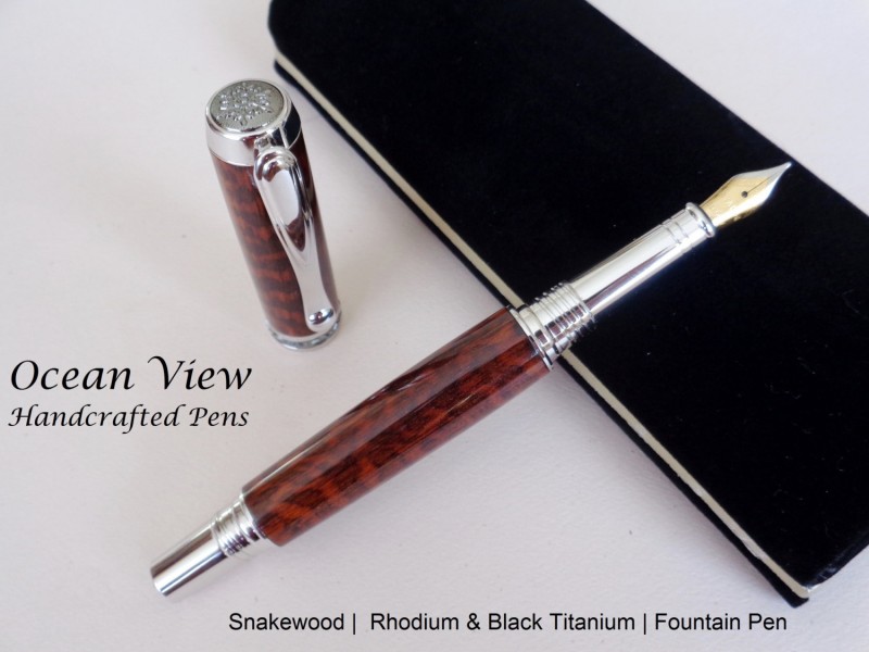 Handcrafted Snakewood Jr Statesman II Fountain Pen in Rhodium and Black Titanium
