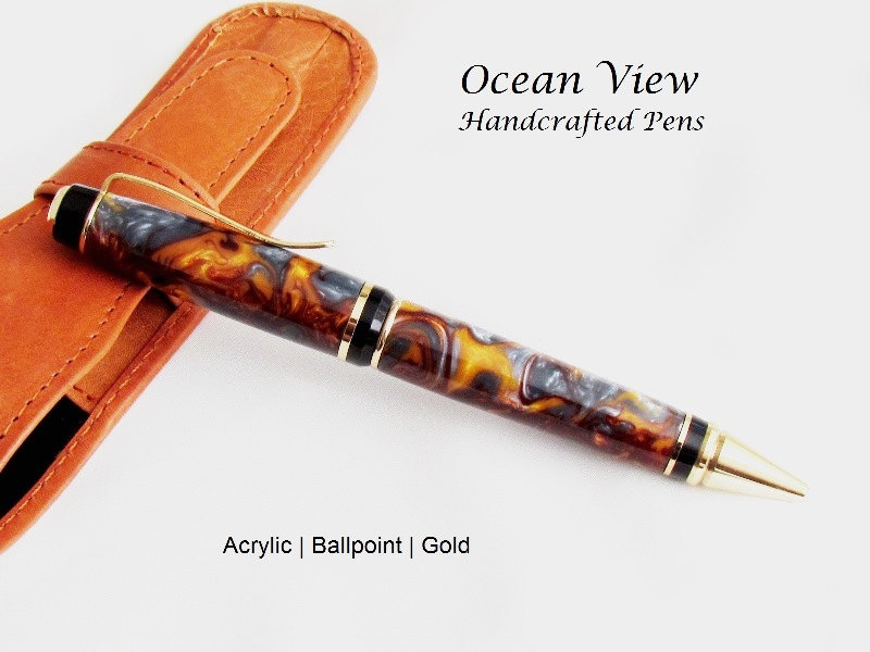 Handmade Acrylic Molten Metal Ballpoint Cigar Pen in Gold