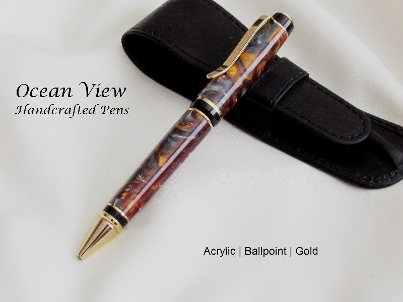 Handmade Acrylic Molten Metal Ballpoint Cigar Pen in Gold