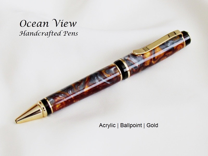 Handmade Acrylic Molten Metal Ballpoint Cigar Pen in Gold