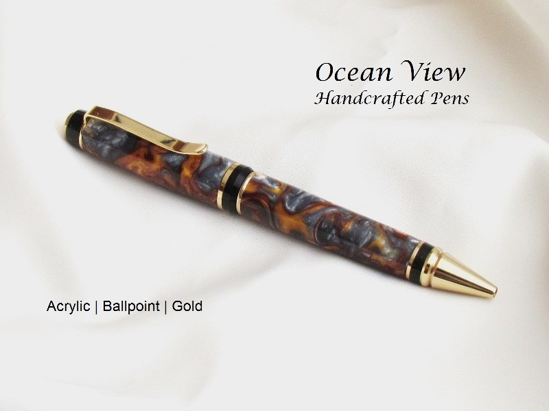 Handmade Acrylic Molten Metal Ballpoint Cigar Pen in Gold