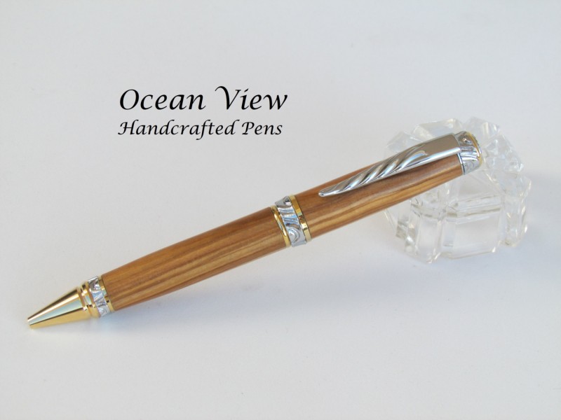 Handmade Bethlehem Olivewood Ultra Cigar Ballpoint Pen in Gold and Chrome