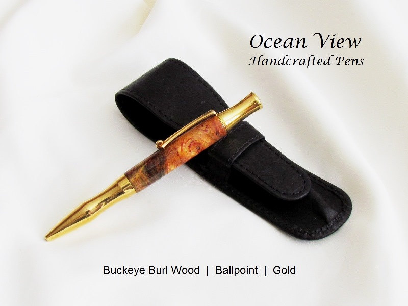 Handmade Buckeye Burl Ballpoint Princeton Pen in Gold
