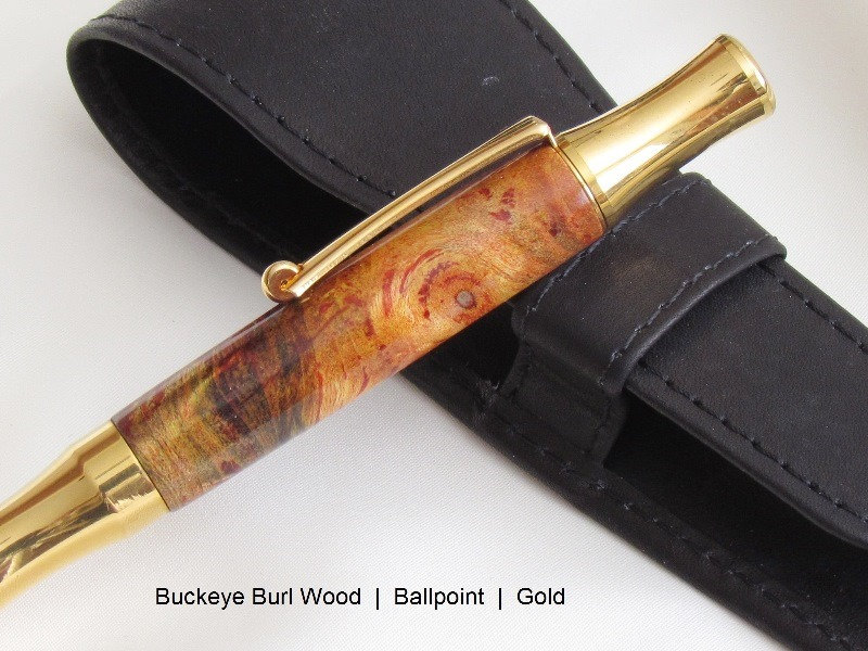 Handmade Buckeye Burl Ballpoint Princeton Pen in Gold