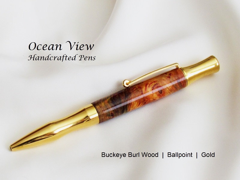 Handmade Buckeye Burl Ballpoint Princeton Pen in Gold