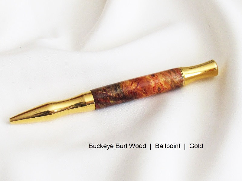 Handmade Buckeye Burl Ballpoint Princeton Pen in Gold