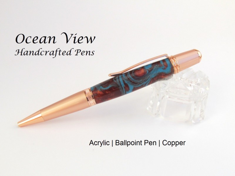Handmade Copper & Turquoise Acrylic Sierra Ballpoint Pen in Two-toned Copper