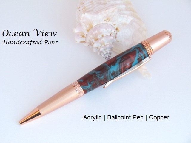 Handmade Copper & Turquoise Acrylic Sierra Ballpoint Pen in Two-toned Copper