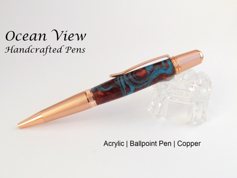 Handmade Copper & Turquoise Acrylic Sierra Ballpoint Pen in Two-toned Copper
