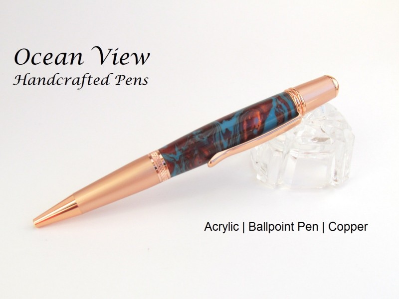 Handmade Copper & Turquoise Acrylic Sierra Ballpoint Pen in Two-toned Copper