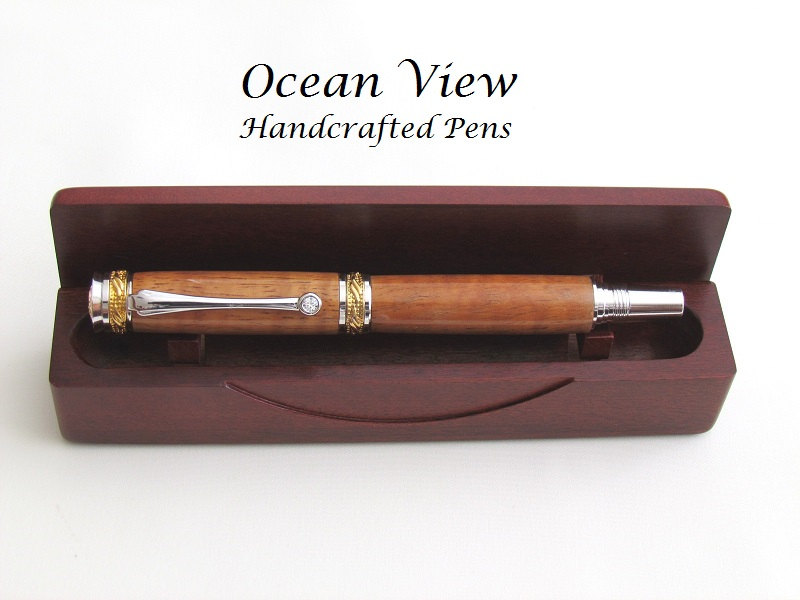 Handmade Curly Koa Wood Majestic Jr Rollerball or Fountain Pen in Gold and Rhodium with Swarovski Crystal