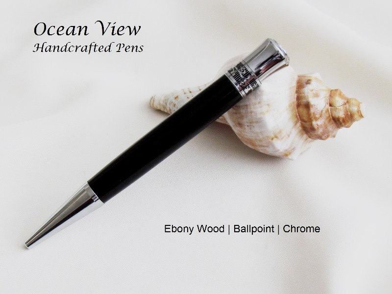 Handmade Gaboon Ebony Wood Ballpoint Pen in Chrome