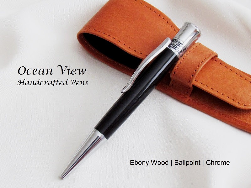 Handmade Gaboon Ebony Wood Ballpoint Pen in Chrome
