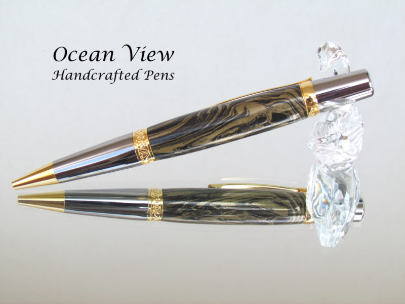 Handmade M3 Metal Wall St. Elegant Ballpoint Pen in Black Titanium and Gold