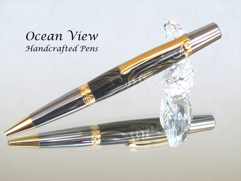 Handmade M3 Metal Wall St. Elegant Ballpoint Pen in Black Titanium and Gold