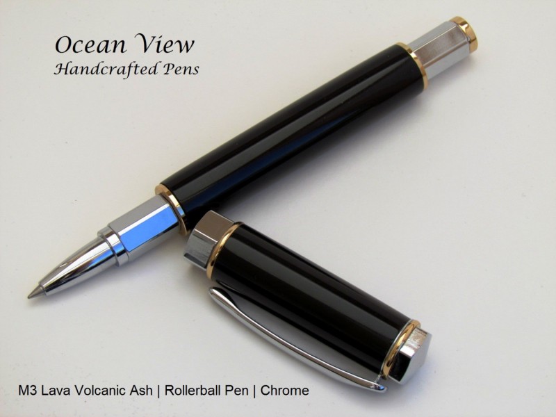 Handmade Magnetic Vertex Supreme Rollerball Pen in M3 Lava Volcanic Ash & Chrome