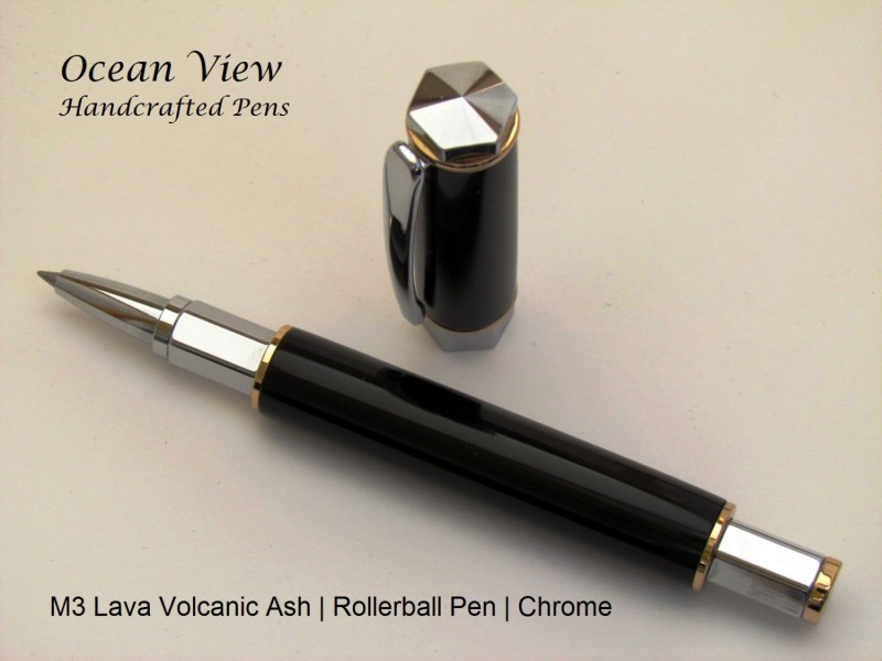Handmade Magnetic Vertex Supreme Rollerball Pen in M3 Lava Volcanic Ash & Chrome