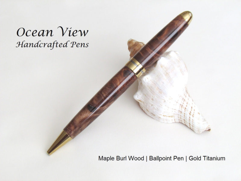 Handmade Maple Burl Wood European Designer Pen in Gold Titanium