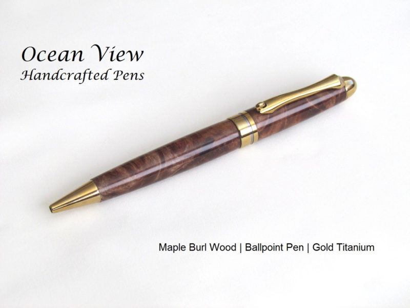 Handmade Maple Burl Wood European Designer Pen in Gold Titanium
