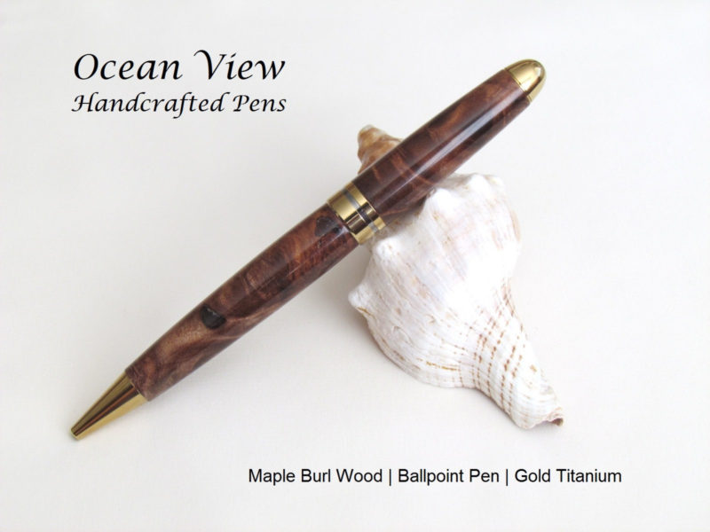 Handmade Maple Burl Wood European Designer Pen in Gold Titanium
