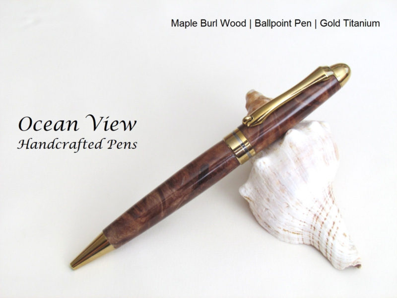 Handmade Maple Burl Wood European Designer Pen in Gold Titanium
