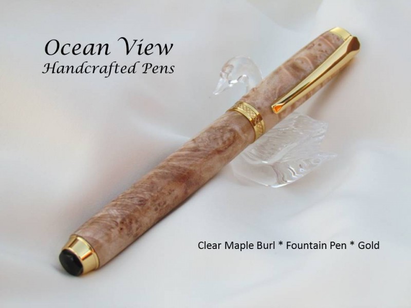 Handmade Maple Burl Wood Fountain Pen in Gold