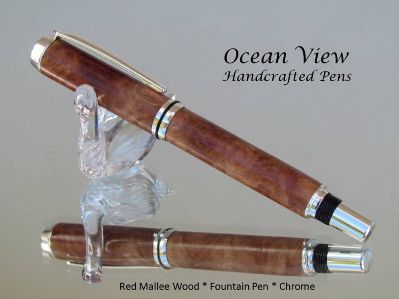 Handmade Red Mallee Burl Wood Fountain Pen in Chrome