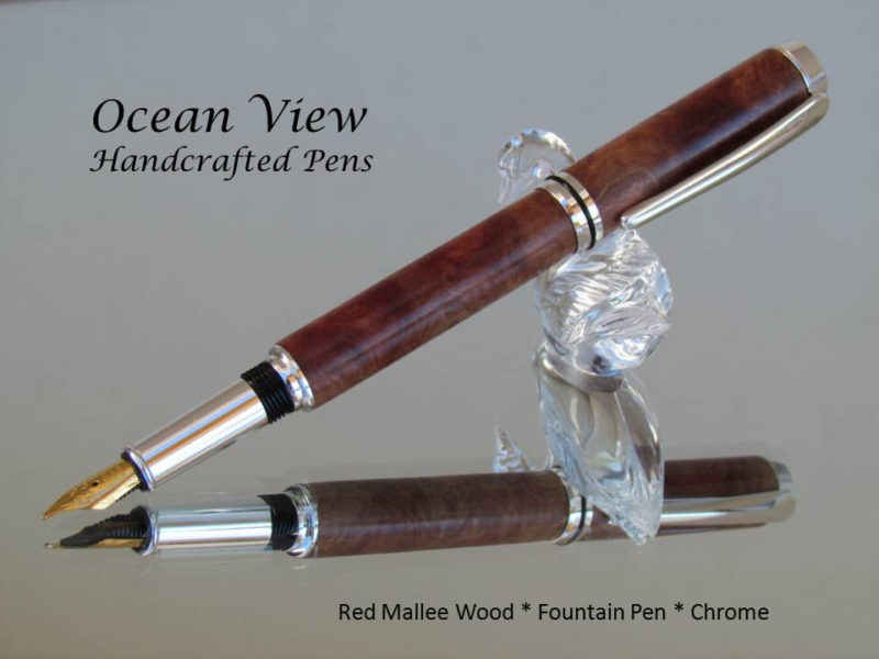 Handmade Red Mallee Burl Wood Fountain Pen in Chrome