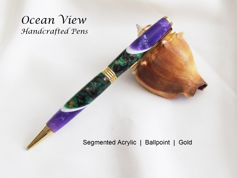 Handmade Segmented Acrylic Abalone Ballpoint Pen in Gold