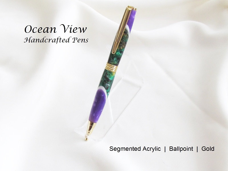 Handmade Segmented Acrylic Abalone Ballpoint Pen in Gold