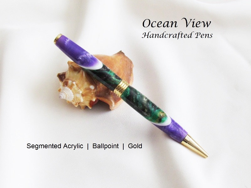 Handmade Segmented Acrylic Abalone Ballpoint Pen in Gold