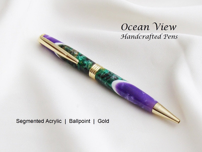 Handmade Segmented Acrylic Abalone Ballpoint Pen in Gold