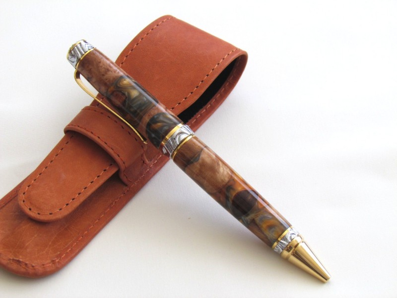 Handmade Wood Burl and Acrylic Cigar Pen in gold & chrome