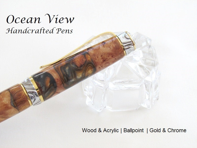 Handmade Wood Burl and Acrylic Cigar Pen in gold & chrome