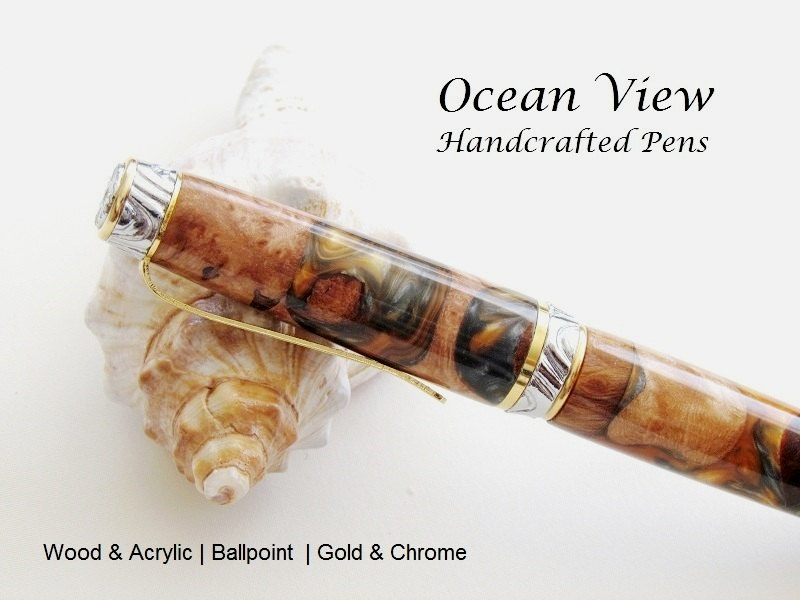 Handmade Wood Burl and Acrylic Cigar Pen in gold & chrome
