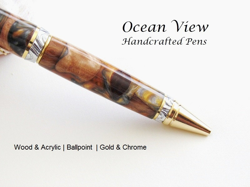 Handmade Wood Burl and Acrylic Cigar Pen in gold & chrome