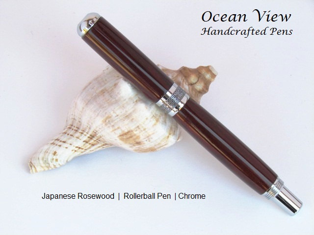 Japanese Rosewood Handcrafted Rollerball Pen in Chrome