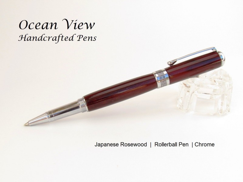 Japanese Rosewood Handcrafted Rollerball Pen in Chrome