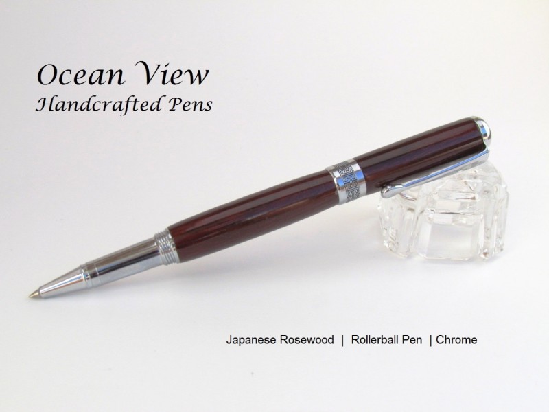 Japanese Rosewood Handcrafted Rollerball Pen in Chrome